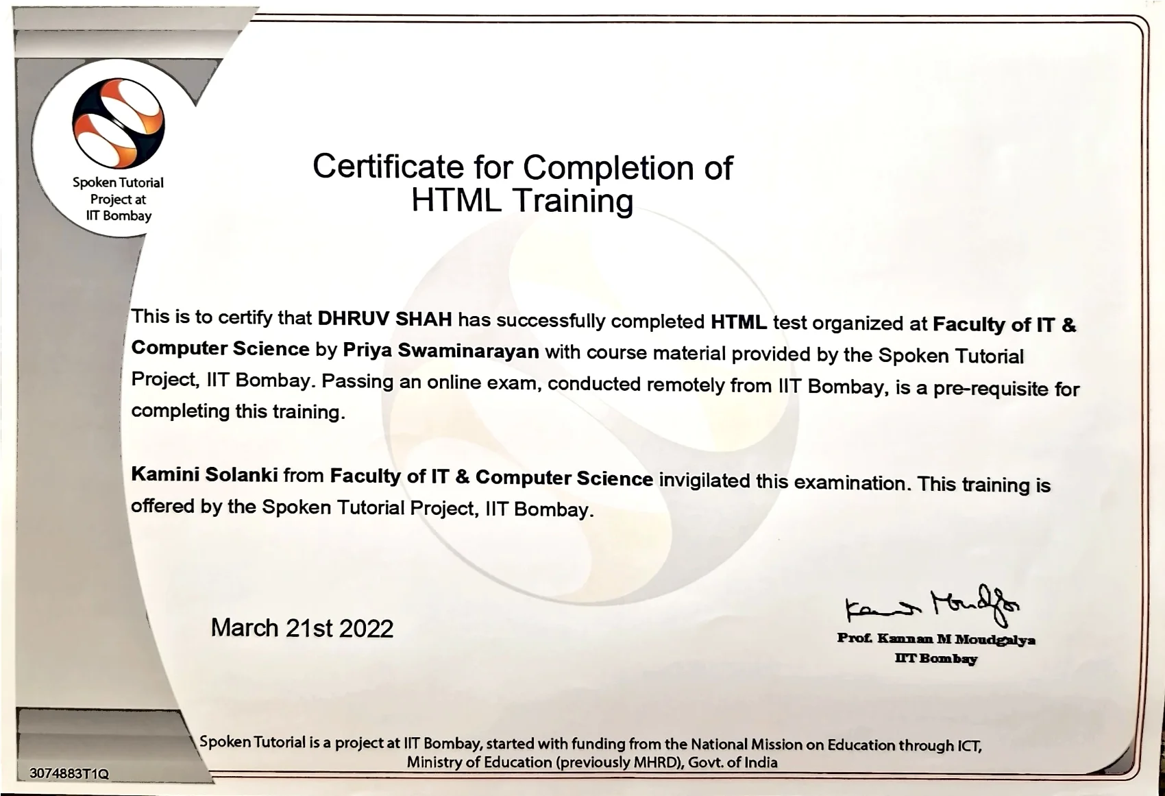 Dhruv Shah - HTML5 Certificate